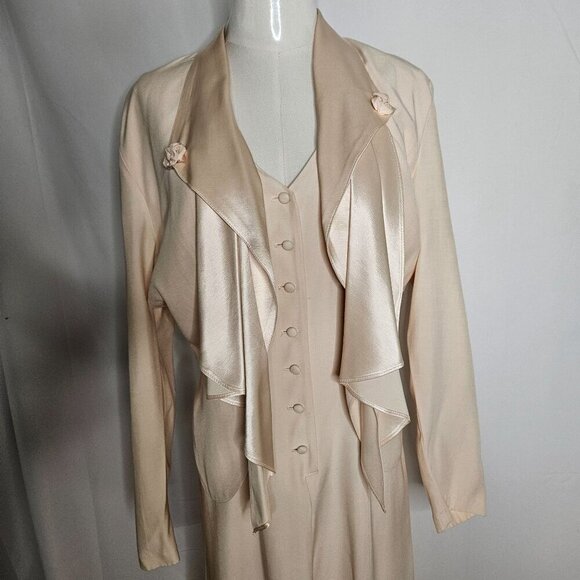Vintage Wild Rose Small to Medium Cream Dress & Satin Jacket Set 90's Elegant - Picture 4 of 16